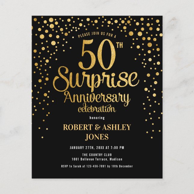 Prospectus 11,4 Cm X 14,2 Cm Budget Surprise 50e anniversaire Gold Invitation (Devant)