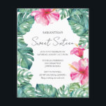 Prospectus 11,4 Cm X 14,2 Cm Budget Sweet 16 Aquarelle rose Floral Tropical<br><div class="desc">Cette invitation tropicale à l'anniversaire de 16ème budget comporte les mots "Sweet sixteen" dans une typographie manuscrite stylisée avec des détails de l'événement dans un gris fusain classique sur un arrière - plan blanc immaculé. Conçu à l'aide de fleurs originales rose aquarelle et de feuilles de palmiers monstères dans les...</div>