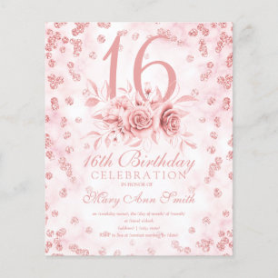 Prospectus 11,4 Cm X 14,2 Cm Budget Sweet 16 Parties scintillant en marbre Rose