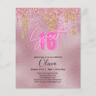Prospectus 11,4 Cm X 14,2 Cm Budget Sweet 16 Parties scintillant rose Foil Girl