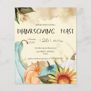 Prospectus 11,4 Cm X 14,2 Cm Budget Thanksgiving Diner Invitation.