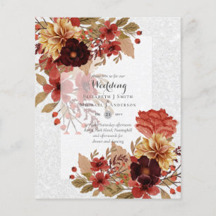 Prospectus 11,4 Cm X 14,2 Cm BUDGET TOMBE Floral Mariages Invitations - Dusky