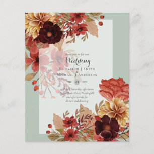 Prospectus 11,4 Cm X 14,2 Cm BUDGET TOMBE Floral Mariages Invitations - Dusky