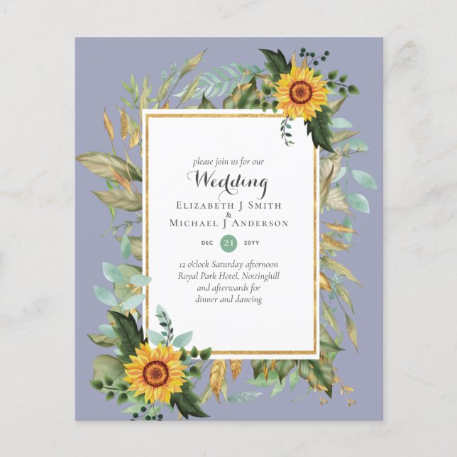 Prospectus 11,4 Cm X 14,2 Cm BUDGET Tournesols Eucalyptus Mariage de verdure (Devant)