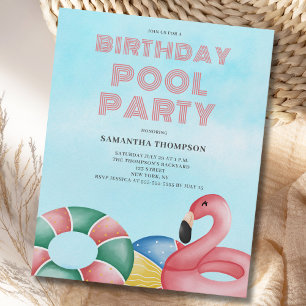Prospectus 11,4 Cm X 14,2 Cm Budget Tropical Birthday Pool Party Invitation