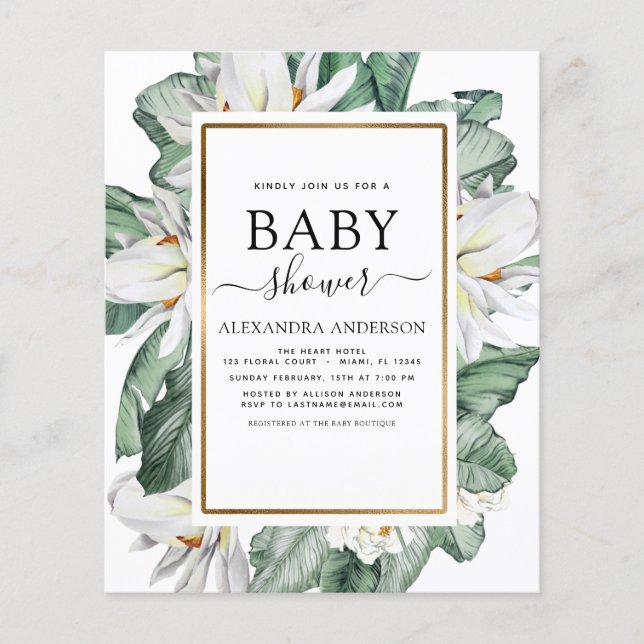 Prospectus 11,4 Cm X 14,2 Cm Budget Tropical Magnolia Baby shower Invitation (Devant)