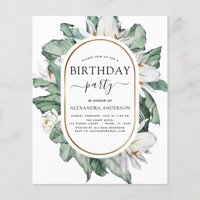 Prospectus 11,4 Cm X 14,2 Cm Budget Tropical Magnolia Invitation Anniversaire (Devant)