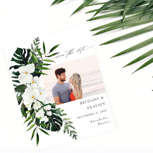Prospectus 11,4 Cm X 14,2 Cm Budget Tropical White Floral Save the Date Photo