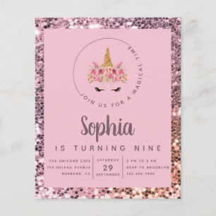 Prospectus 11,4 Cm X 14,2 Cm Budget Unicorn Glitter Birthday Party Invite