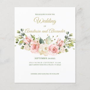 Prospectus 11,4 Cm X 14,2 Cm Budget/Verdure/Rose- Faire-part de mariage. Flyer