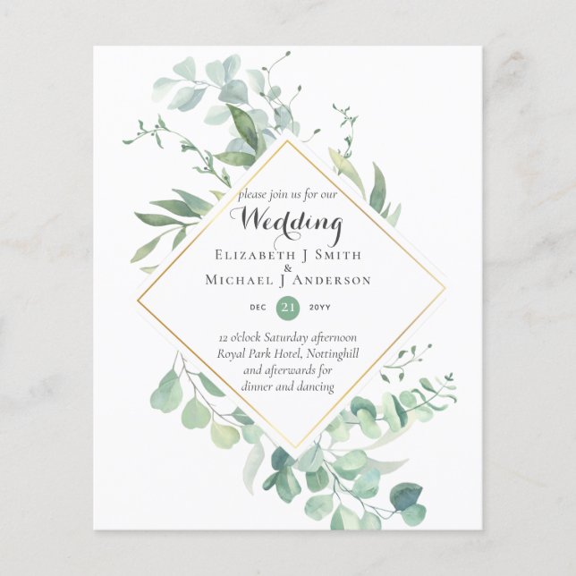 Prospectus 11,4 Cm X 14,2 Cm Budget vert Eucalyptus Mariage Invite (Devant)