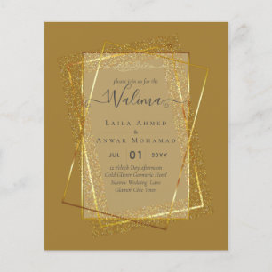 Prospectus 11,4 Cm X 14,2 Cm Budget Walima Musulman Mariage Gold Frame Invitati