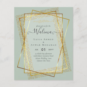 Prospectus 11,4 Cm X 14,2 Cm Budget Walima Musulman Mariage Gold Frame Invitati