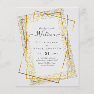 Prospectus 11,4 Cm X 14,2 Cm Budget Walima Musulman Mariage Gold Frame Invitati