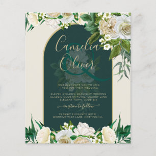 Prospectus 11,4 Cm X 14,2 Cm BUDGET White Roses Forêt Vert Mariage d'hiver INV
