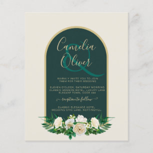 Prospectus 11,4 Cm X 14,2 Cm BUDGET White Roses Forêt Vert Mariage d'hiver INV