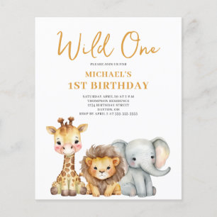 Prospectus 11,4 Cm X 14,2 Cm Budget Wild One Safari 1er anniversaire Invitation