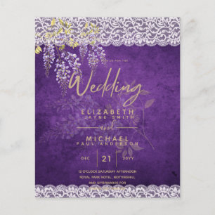 Prospectus 11,4 Cm X 14,2 Cm BUDGET Wisteria Purple Floral Lace Mariage INVITE