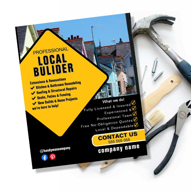 Prospectus 11,4 Cm X 14,2 Cm Builder Services Flyer Template | Construction & (Créateur téléchargé)