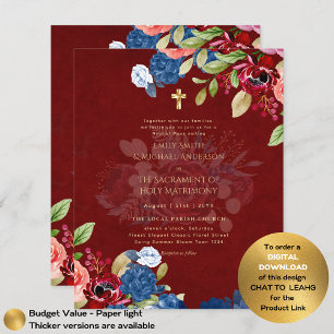 Prospectus 11,4 Cm X 14,2 Cm Burgundy Bleu Floral Catholique Messe Nuptiale Mar