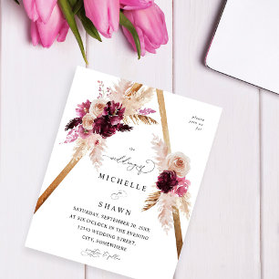 Prospectus 11,4 Cm X 14,2 Cm Cadre Boho Pampas Rose Mariage Floral