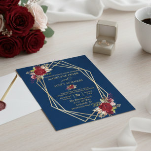 Prospectus 11,4 Cm X 14,2 Cm Cadre Bourgogne Marine Doré Budget Mariage