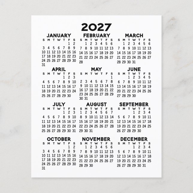 Prospectus 11,4 Cm X 14,2 Cm Calendrier annuel 2027 - Minimaliste de base (Devant)