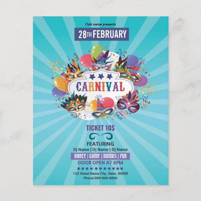 Prospectus 11,4 Cm X 14,2 Cm Carnival Party Flyer (Devant)