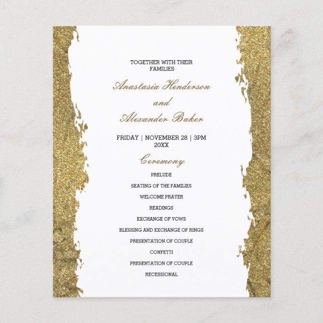 Prospectus 11,4 Cm X 14,2 Cm Carte Budget Gold Wedding Program. (Devant)