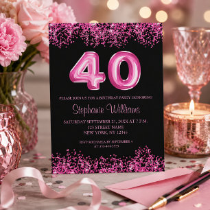 Prospectus 11,4 Cm X 14,2 Cm Carte de fête d'anniversaire 40 ans Glitzy Black P