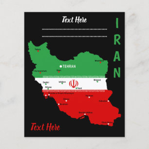 Prospectus 11,4 Cm X 14,2 Cm Carte de l'Iran avec drapeau et emblème