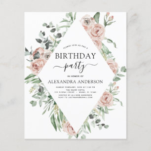 Prospectus 11,4 Cm X 14,2 Cm Carte d'invitation florale pour fête d'anniversair