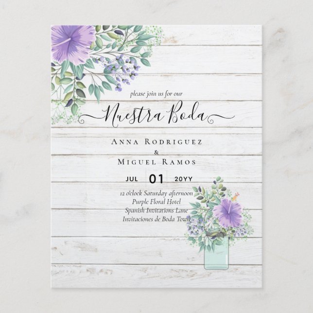Prospectus 11,4 Cm X 14,2 Cm Cartes d'invitation Fleurs Violettes Budget Nuestr (Devant)