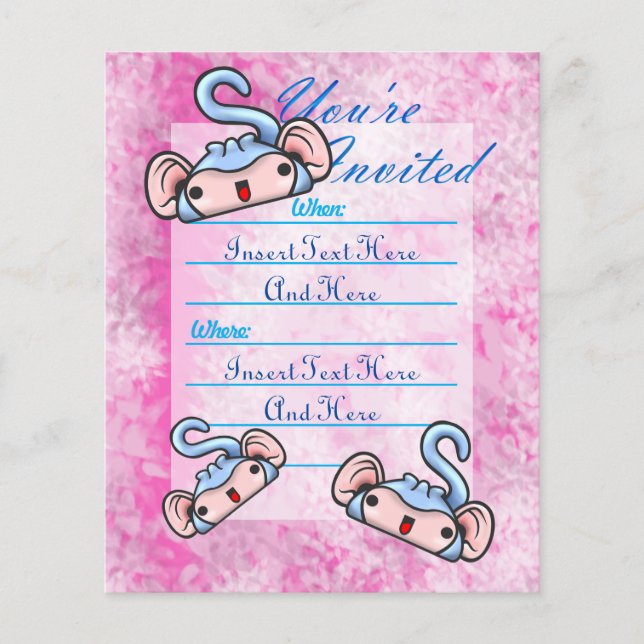 Prospectus 11,4 Cm X 14,2 Cm Cartes d'invitation singes souriants bleus personn (Devant)