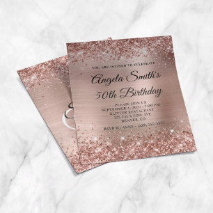 Prospectus 11,4 Cm X 14,2 Cm Carton d'invitation 50 ans pailleté or rose