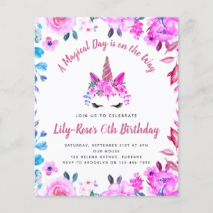 Prospectus 11,4 Cm X 14,2 Cm Carton d'invitation d'anniversaire à motif licorne