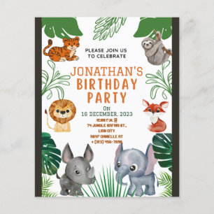 Prospectus 11,4 Cm X 14,2 Cm Carton d'invitation d'anniversaire Animaux de la j