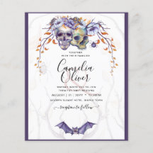 Carton d'invitation de mariage gothique crânes vio