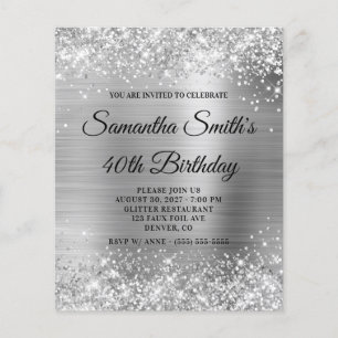 Prospectus 11,4 Cm X 14,2 Cm Carton d'invitation pailleté argent pour 40e anniv
