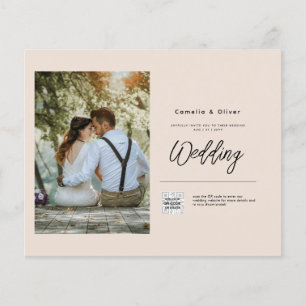 Prospectus 11,4 Cm X 14,2 Cm Champagne Blush PHOTO Faire-part de mariage QR Cod