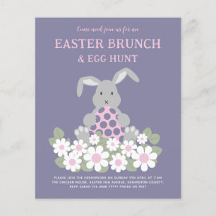 Prospectus 11,4 Cm X 14,2 Cm Chasse aux oeufs de Pâques et Brunch Bunny Pink Fl