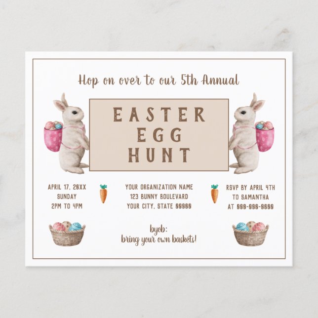 Prospectus 11,4 Cm X 14,2 Cm Chasse vintage aux oeufs de Pâques Panier de lapin (Devant)