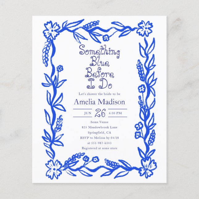 Prospectus 11,4 Cm X 14,2 Cm Cheap Something Blue Flower Bridal Shower (Devant)