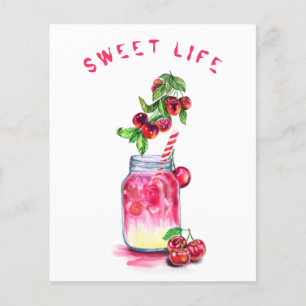 Prospectus 11,4 Cm X 14,2 Cm Cherry Cool Boire été Cocktail Party Flyer