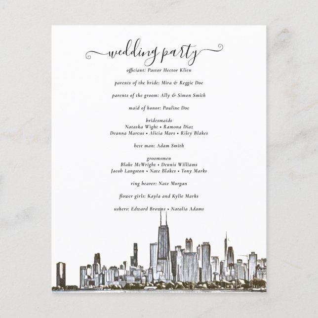 Prospectus 11,4 Cm X 14,2 Cm Chicago Skyline Wedding Programme (Dos)