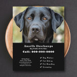 Prospectus 11,4 Cm X 14,2 Cm Chien Walker Animal Sitter Photo personnalisée Bla<br><div class="desc">Un flyer noir élégant et minimaliste avec une photo personnalisable d'un Labrador noir mignon,  parfait pour marcheur de chien et gardien de chiens,  éducateur de comportement Canine,  toiletteur. Vous pouvez remplacer la photo par votre propre logo ! A l'arrière se trouve un motif de pattes de chien !</div>