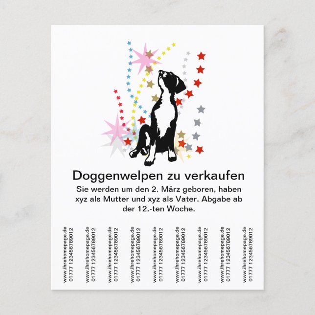 Prospectus 11,4 Cm X 14,2 Cm Chiots Dogue à vendre ? (Devant)