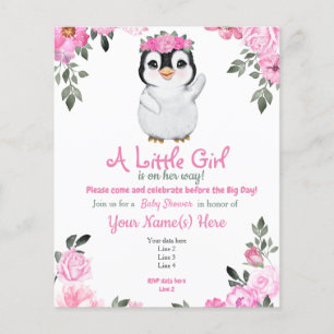 Prospectus 11,4 Cm X 14,2 Cm Circulaire de Baby shower de pingouin rose budget