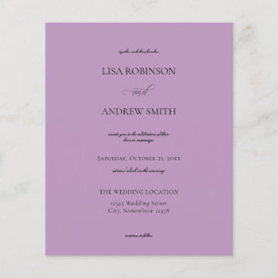 Prospectus 11,4 Cm X 14,2 Cm Circulaire du Mariage de calligraphie violet Budge