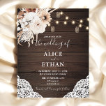 Prospectus 11,4 Cm X 14,2 Cm Circulaire Mariage Boho Rustique Fleurs neutres Bu<br><div class="desc">Le Boho rustique faire-part de mariage dispose de lampes à cordes,  de fleurs neutres et d'herbe pampa sur un arrière - plan en bois.</div>